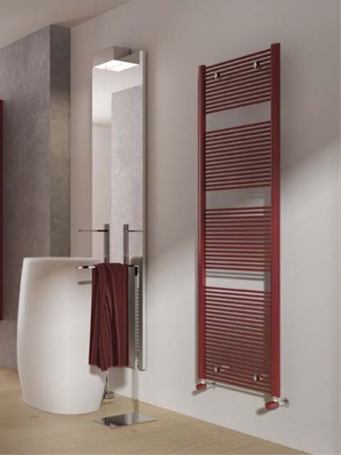 slimle towel radiators, coloured heated towel rails, red towel radiators