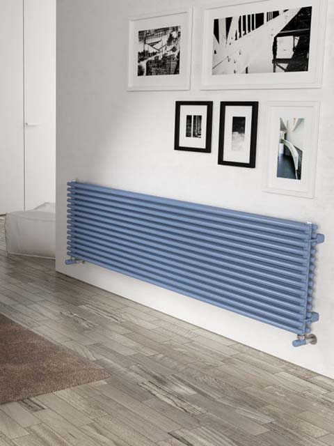 blue horizontal radiators, central heating radiators, tubular radiators