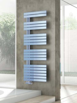 modern bathroom radiators, towel rail, blue towel rails, heated towel rails